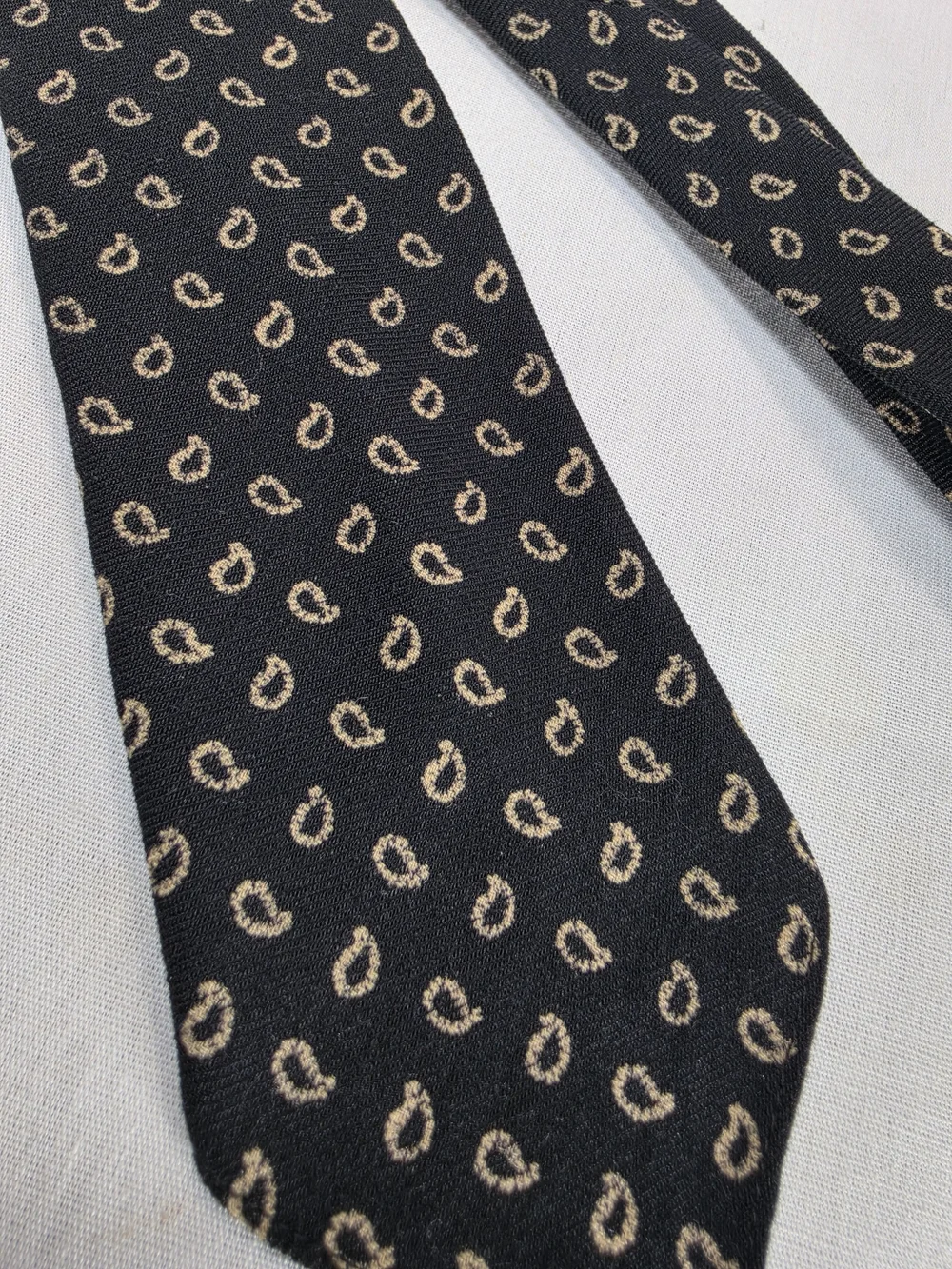 Michelsons of London Black Wool Paisley Tie Filson Made in England